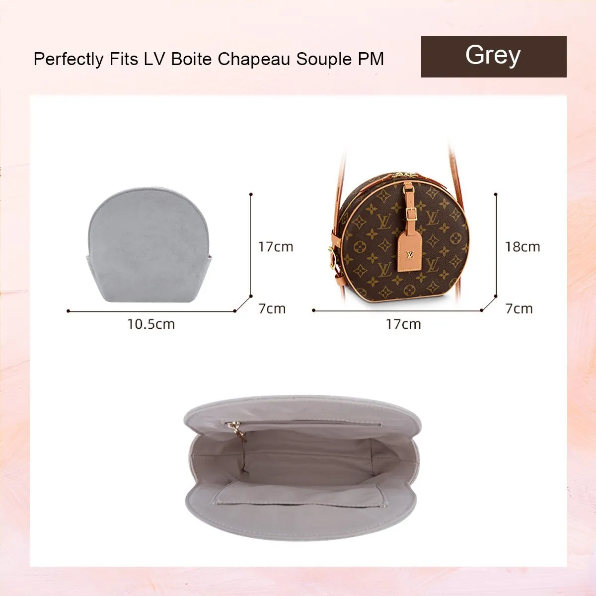 Bag Organizer for LV Boite Chapeau Souple PM in Grey