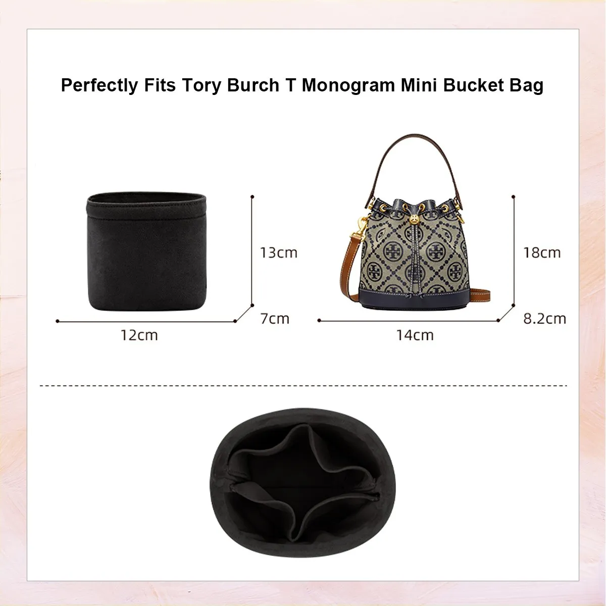 Bag Organizer for Tory Burch T Monogram Mini Bucket Bag in Black