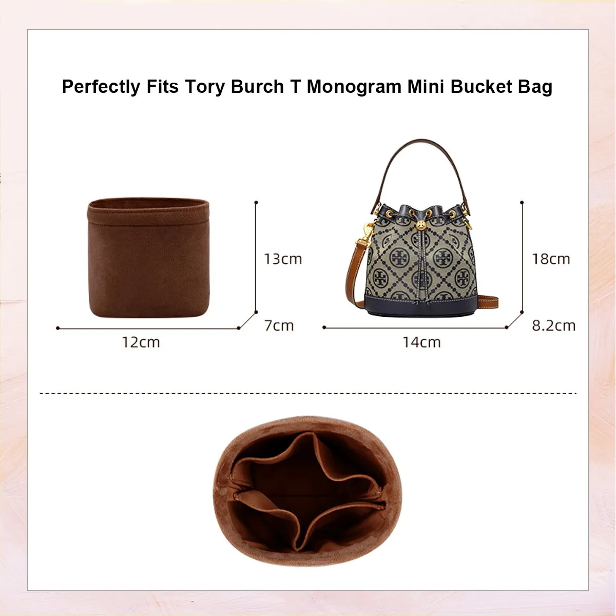Bag Organizer for Tory Burch T Monogram Mini Bucket Bag in Brown