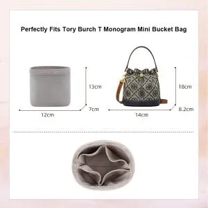 Bag Organizer for Tory Burch T Monogram Mini Bucket Bag in Grey