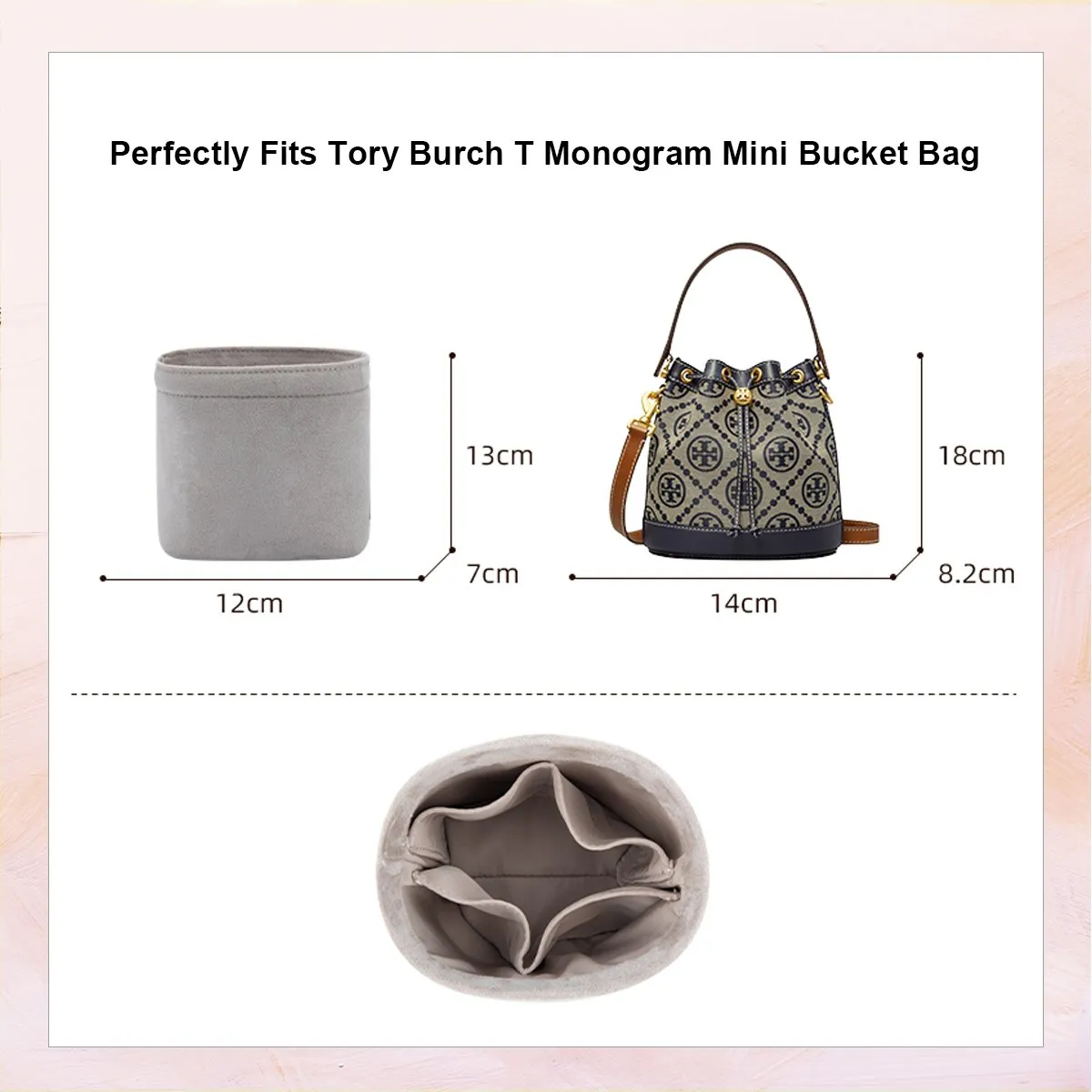 Bag Organizer for Tory Burch T Monogram Mini Bucket Bag in Grey