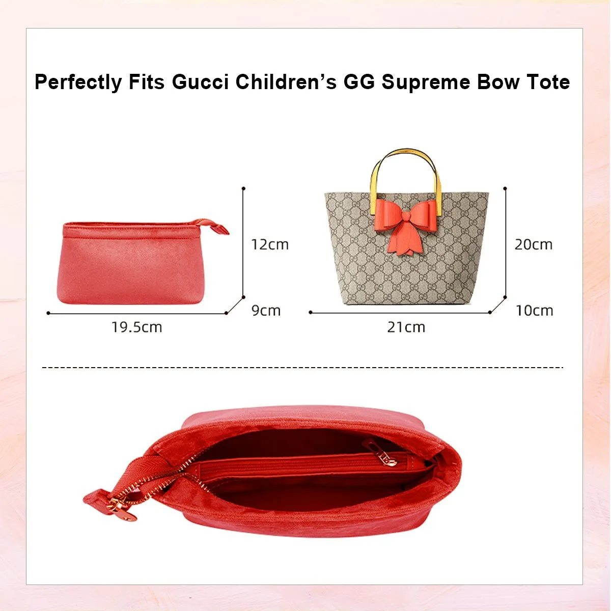 Gucci Children's GG Supreme Bow Tote Bag Organizer Insert in Red
