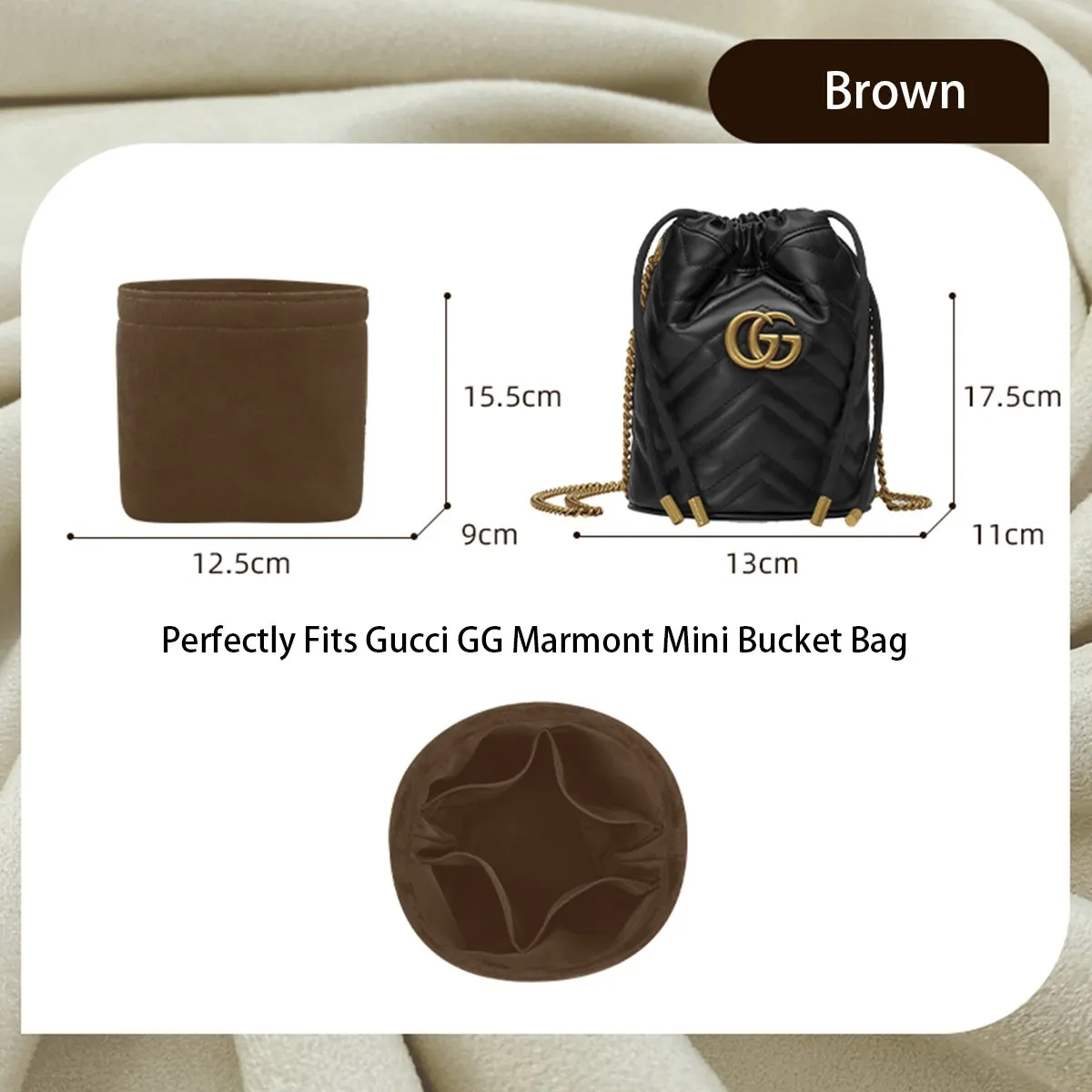 Gucci GG Marmont Mini Bucket Bag Organizer in Brown