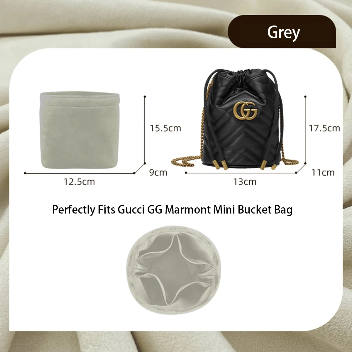 Gucci GG Marmont Mini Bucket Bag Organizer in Grey