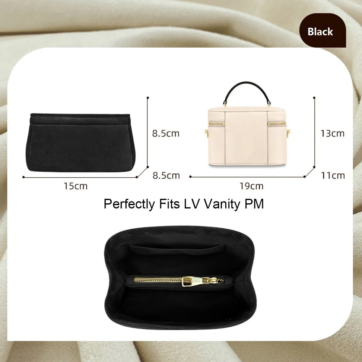 LV Vanity PM Bag Organizer in Black