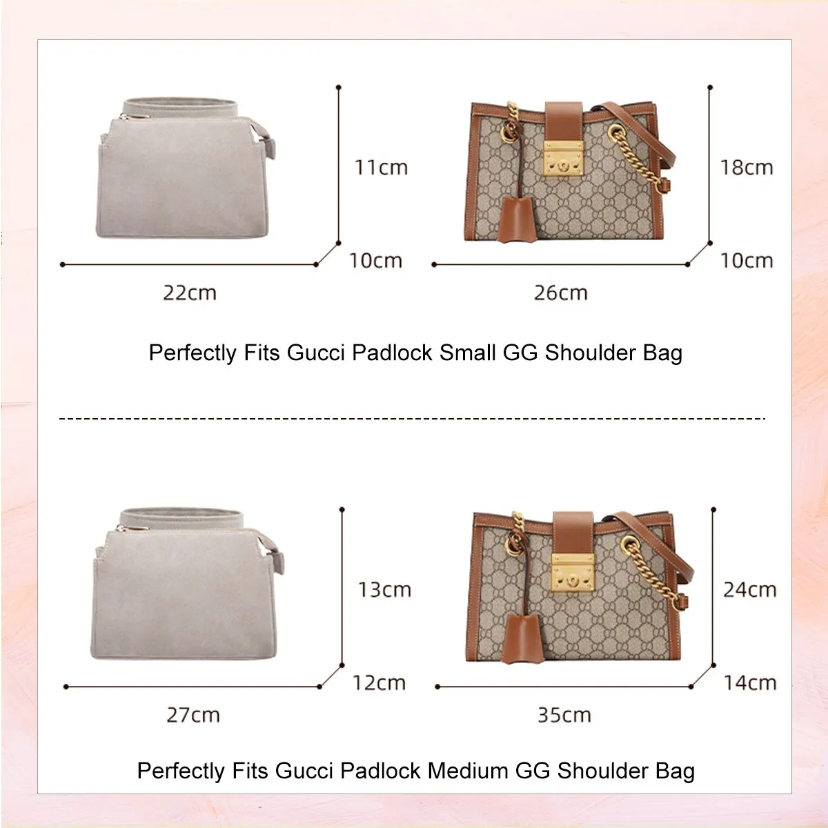 Organizer for Gucci Padlock Small GG Shoulder Bag